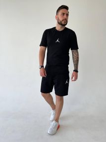 Мужской легкий летний костюм двойка с шортами, размер 54, цвет черный