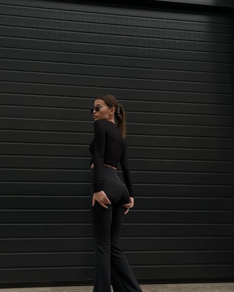 Жіночі штани-лосини клеш з високою посадкою колір чорний, розмір 44/46 SH227 | Зображення 4