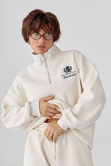 Утеплений спортивний костюм із джогерами та світшотом - бежевий цвет, L/XL (є розміри) | Зображення 2