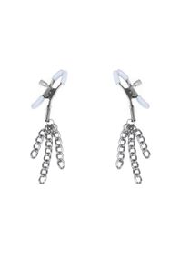 Затискачі для сосків з пензликами Feral Feelings - Nipple clamps Tassels, срібло/білий Sex Aura