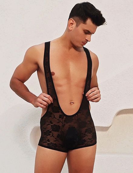 Мужской кружевной комбидресс с подтяжками Star Night черный, S sexstyle | Зображення 3
