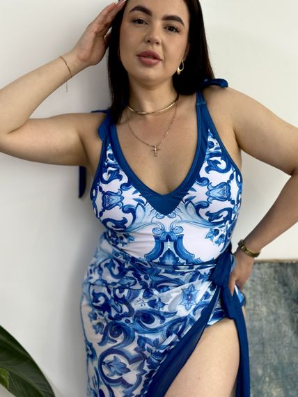 Стильний принтований суцільний купальник PLUS SIZE з парео | Зображення 3