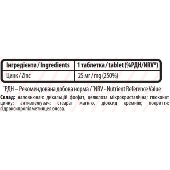 Мікроелемент Цинк для спорту Sporter Zinc Gluconate 25 mg 90 Tabs | Зображення 1