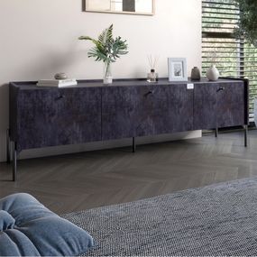 Тумба під телевізор на 3 шухляди LION Wood з чорними ніжками 160х65х40 см Бетон темний (LION-043095)