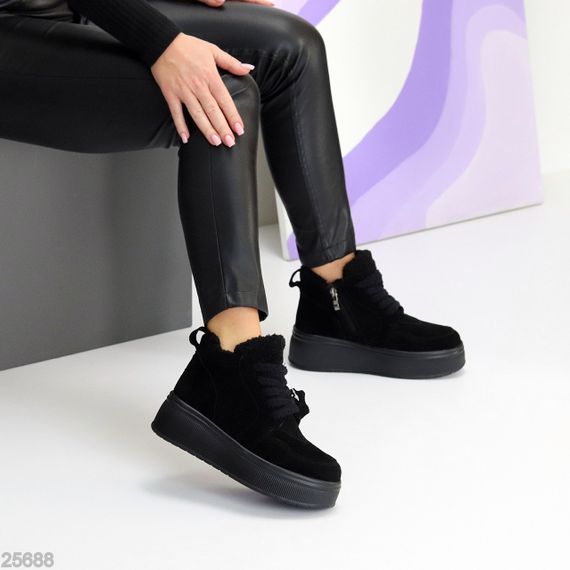 Молодежные черные замшевые зимние ботинки на платформе | Зображення 4
