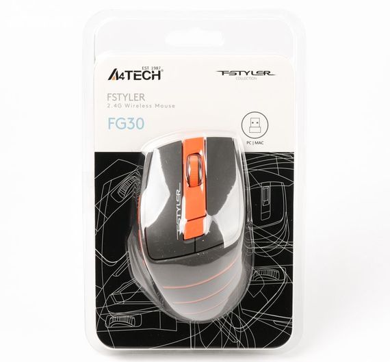Миша бездротова A4Tech Fstyler FG30 (Orange),  USB, колір чорний+помаранчевий | Зображення 5