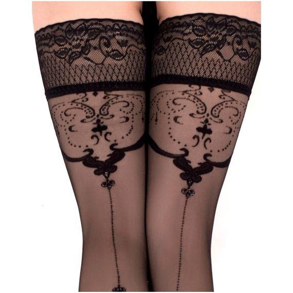 Чулки Ballerina's Secret с фантазийными узорами и кружевом на силиконовой основе, черные, L/XL sexstyle | Зображення 2