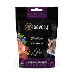 М какое лакомство Savory для здоровья стерилизованных котов, ягненка и черники