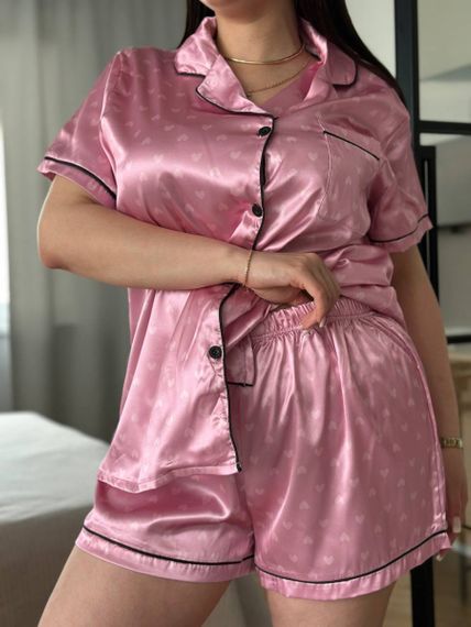 Рожева піжама в сердечко PLUS SIZE сорочка з шортами | Зображення 7