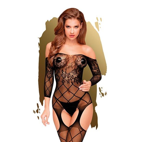 Бодістокінг з флористично-геометричним орнаментом Penthouse - Top-Notch Black, S/M/L