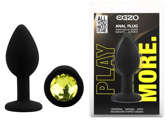 Силіконова анальна пробка EGZO - Silicone Black Round Plug Lime, size S Sex Aura