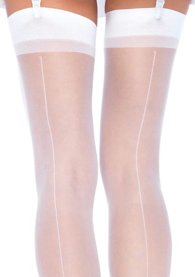 Панчохи під пояс зі швом ззаду Leg Avenue Sheer backseam stockings One Size Білі | Зображення 1