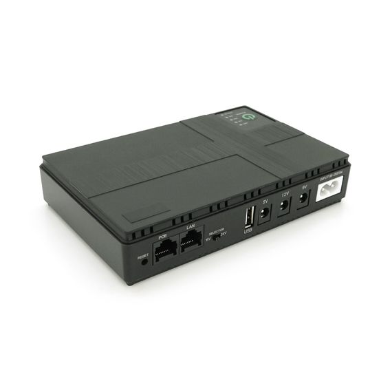 ДБЖ для роутерів/комутаторів DC1018P, 18W, Output: USB-5V, DC-5V/9V/12V, POE-15/24V, 1/2A, Li-ion 10400mAh, 160х105х32мм, 385 грам, 385 грам,