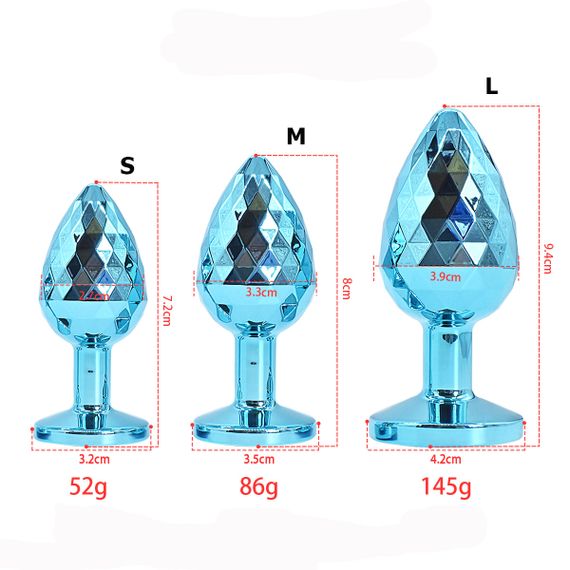 Комплект анальних пробок блакитного кольору з фасетним огранюванням (розмір S, M, L) | Зображення 1
