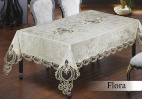 Велюровая скатерть с кружевом Maison 160×350 см Flora Кремовый