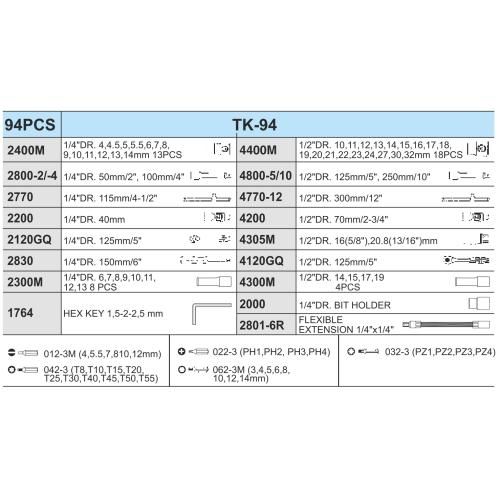 Набір торц. головок професійний 1/4"DR4-14мм та 1/2"DR10-32 мм,94 предм(TK-94) HANS | Зображення 2