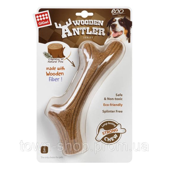 Игрушка для собак Рог жевательный GiGwi Wooden Antler, дерево, полимер, L | Зображення 1