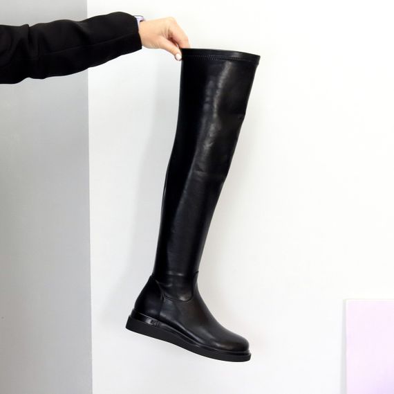 Шикарні стрейчові чорні ботфорти на флісі низький хід | Зображення 1