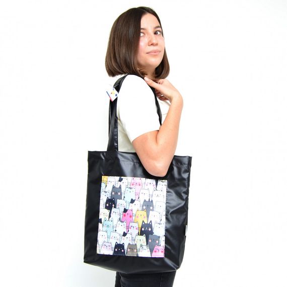 Сумка шоппер  с карманом 4Profi "Cats" оксфорд чёрная 14912 | Зображення 1