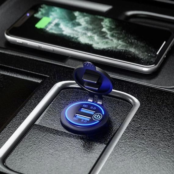 Потужна врізна автомобільна швидка зарядка 7.2 А USB QC 3.0 із сенсорною кнопкою увімкнення (DS2013H-7.2 A-S) | Зображення 2