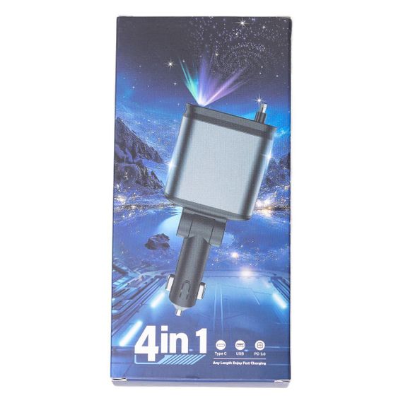 Автомобільний зарядний пристрій LED-проекція, зі швидкою зарядкою і висувними кабелями Apple Lightning/USB-С HP-B1 | Зображення 5