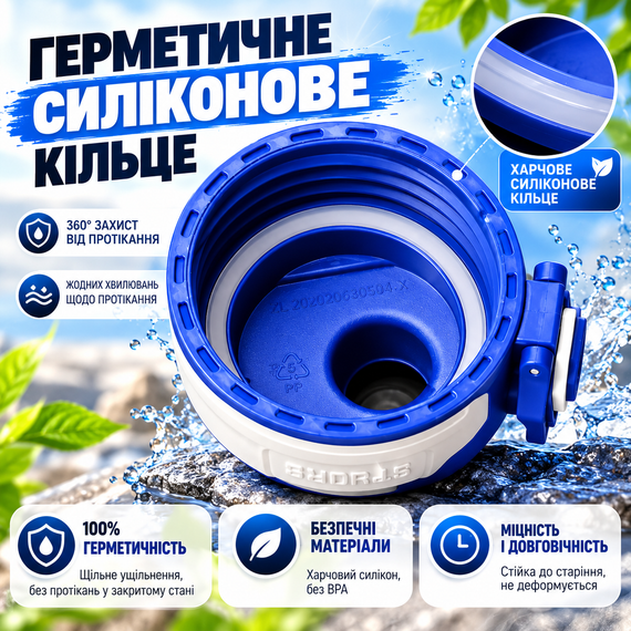 Спортивная бутылка KANGZYUAN 500 мл - Синяя Tritan BPA-free, ударопрочная бутылка для воды с трубочкой и ремешком | Зображення 6