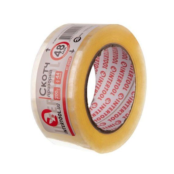 Скотч прозорий 48 мм*200м*52мкм INTERTOOL KT-09041 | Зображення 1