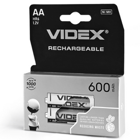 Акумулятор AA/HR06 NiMh 1,2V 600 mAh (бл-2шт) Videx