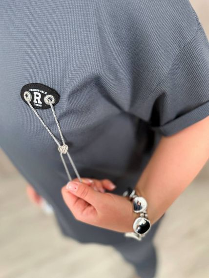 Женский летний костюм футболка и укороченные штаны большие размеры и батал KF090 цвет серый, размер 56/60 | Зображення 6