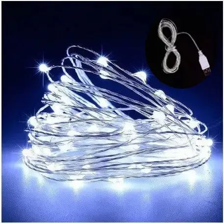 Гирлянда нить Роса от USB, 30м, 300LED + пульт, Холодный белый / Светодиодная новогодняя гирлянда | Зображення 1