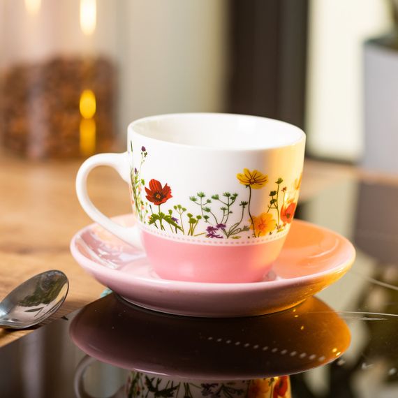 Фарфоровая чашка с блюдцем 250 мл с цветами Розовая RX-N24723P | Зображення 2