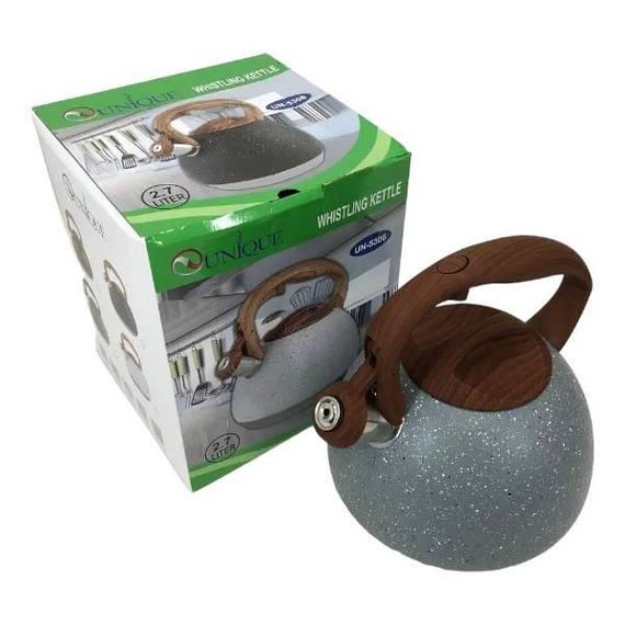 Чайник із нержавіючої сталі з гранітним покриттям зі свистком 2,7л UNIQUE UN-5306 Світло-сірий граніт