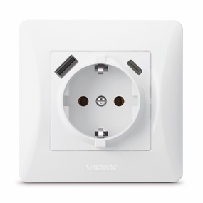 BINERA білий Розетка внутрішня +USB+Type-C із заземленням Videx