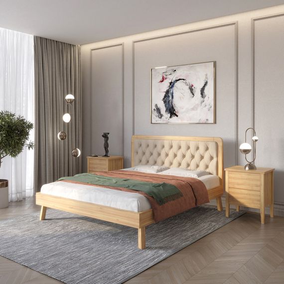 Полуторне дерев'яне ліжко Mebigrand Токіо Горіх світлий/Аляска 23 (Бежевий) 120х190 см (MBG-4841)