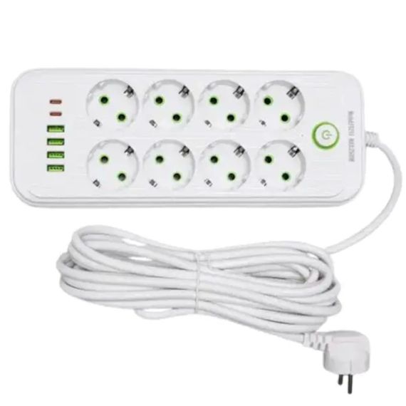 Мережевий фільтр-подовжувач 8 розеток 4xUSB-A 2xUSB-C 5м білий  HP-5-55 | Зображення 1