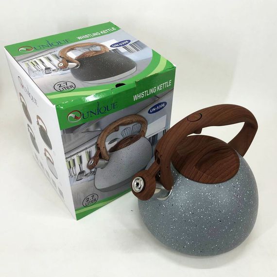 Чайник Unique со свистком UN-5306 2,7л мрамор, чайник для газовой плитки, чайник на плиту. Цвет: серый | Зображення 6