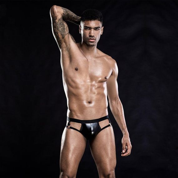 Лаковые мужские трусы с открытой попкой, One Size Black sexstyle | Зображення 1