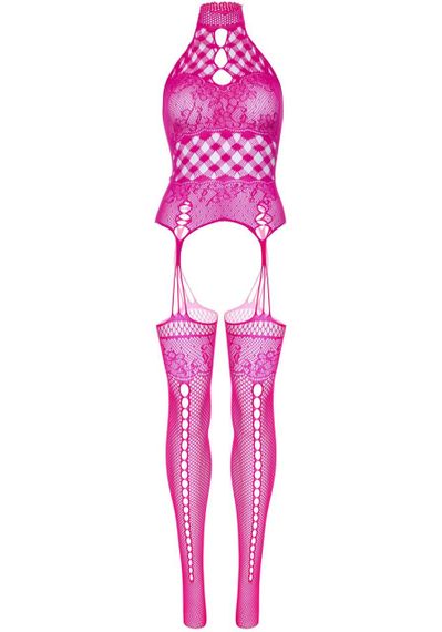 Мереживний бодістокінг з відкритим доступом Leg Avenue High neck lace bodystocking One size Raspberr sexstyle | Зображення 5