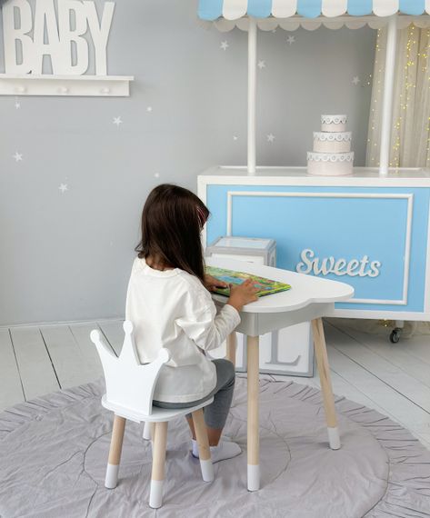 Новинка! Дитячий білий столик хмаринка з нішею і стільчик корона біла 85295 | Зображення 6