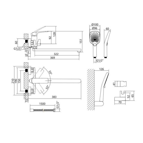 Змішувач для ванни Qtap Tern з довгим поворотним виливом (з душовим гарнітуром) QTTER260CRM47587 Chrome | Зображення 1
