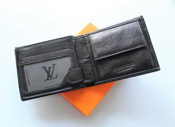 Мужской стильный кожаный кошелек Louis Vuitton черный | Зображення 2