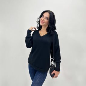 Женская красивая ангоровая кофта с V-образным вырезом GF04166 цвет черный, размер 42/44