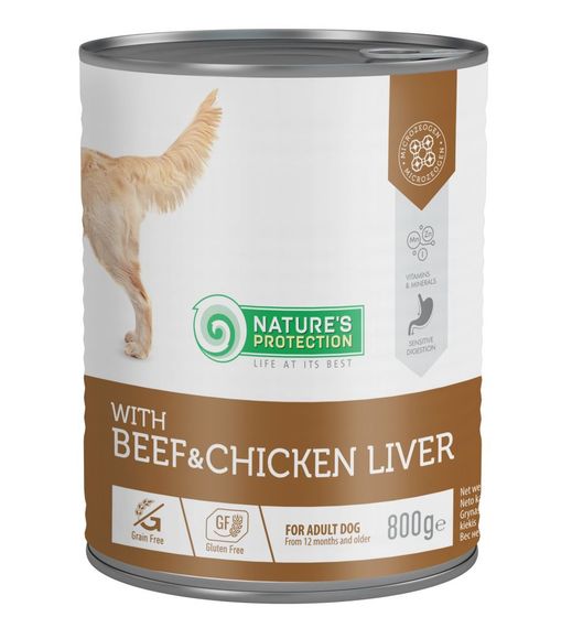 Корм Nature's Protection Beef and Chicken Liver вологий з яловичиною та курячою печінкою для дорослих собак 800 гр