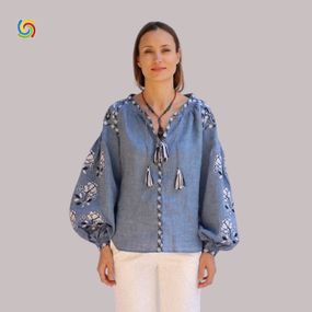 Рубашка Украинская вышиванка  555296511 цвет голубой размер XXL/3XL