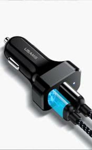 АЗП Usams Travel Car Charger Kit King Tu Series(U35 IP Cable 1M + C13 Dual USB Car Charger) Black | Зображення 1