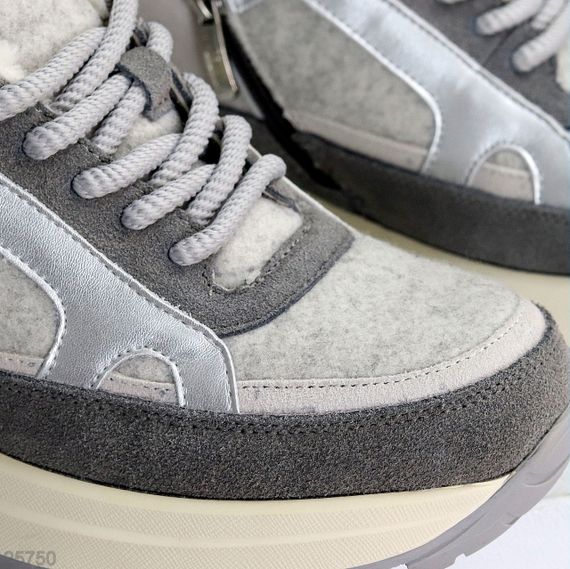 Дизайнерські комбіновані фетрові зимові сірі кросівки | Зображення 8