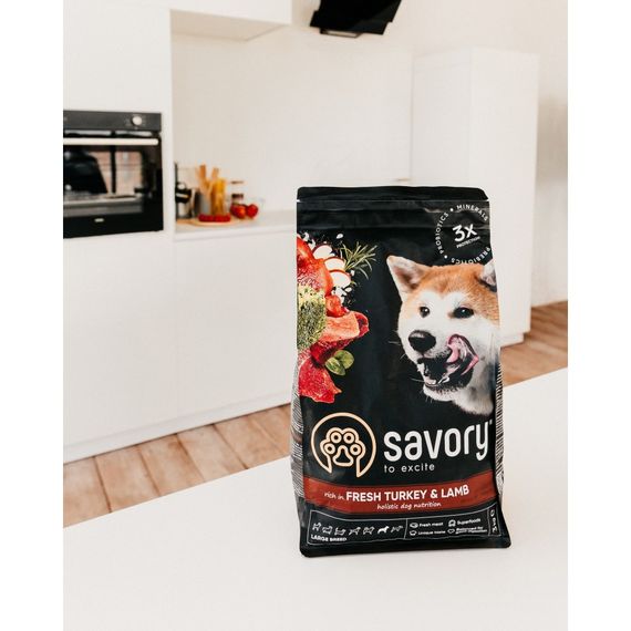 Корм сухий Savory Large Breeds rich in Fresh Turkey and Lamb для дорослих собак великих порід від 25 кг зі свіжим ягням та і | Зображення 4