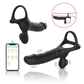 Смарт ерекційне кільце з вібрацією і фалоїмітатором для подвійного проникнення Love Spousе