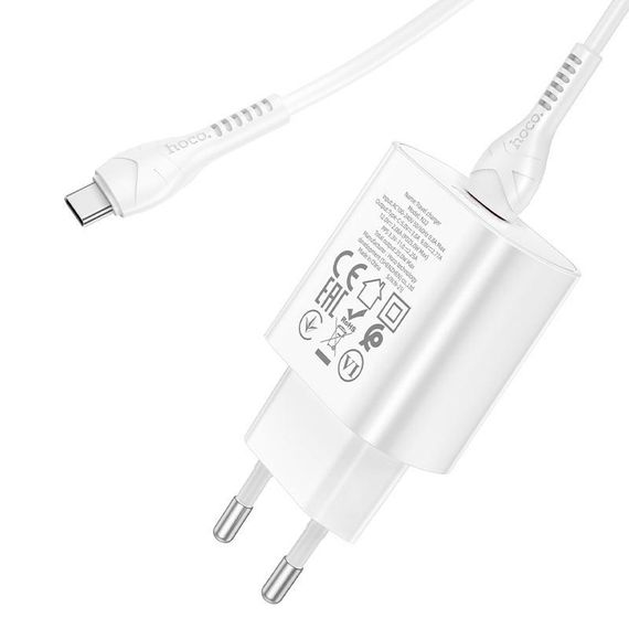 Набір СЗУ HOCO N22+кабель Type-C/Type-C, 1xUSB-C, PD25W, White | Зображення 6