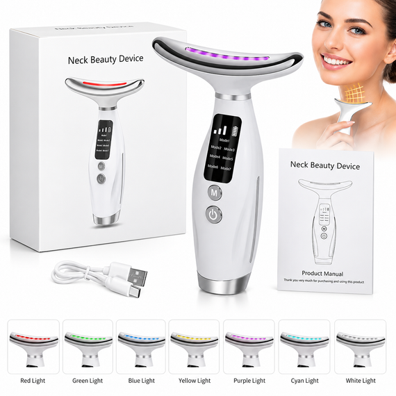 7в1 LED Масажер для шиї та обличчя з підігрівом NeckLift Pro — Антивіковий ліфтинг + 7 кольорів світлотерапії